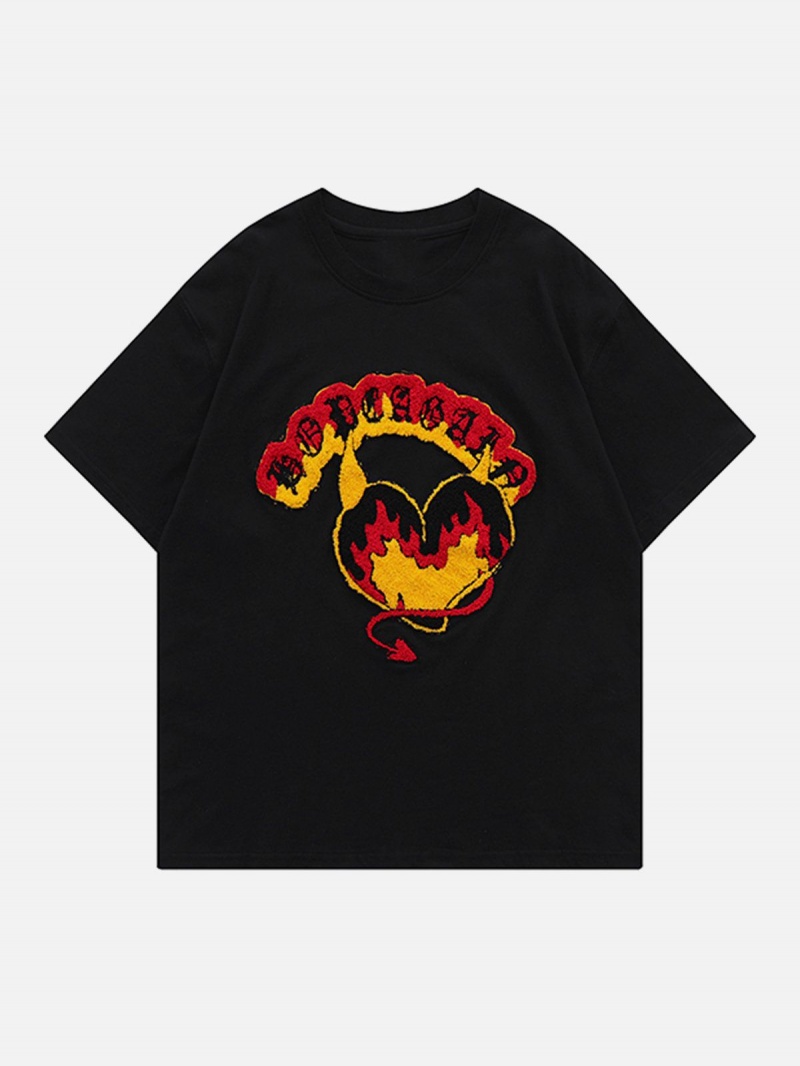 T Shirts Aelfric Eden Devil Element Flame Elements Towel Embroidery Tee Blanche | RQP-81069076